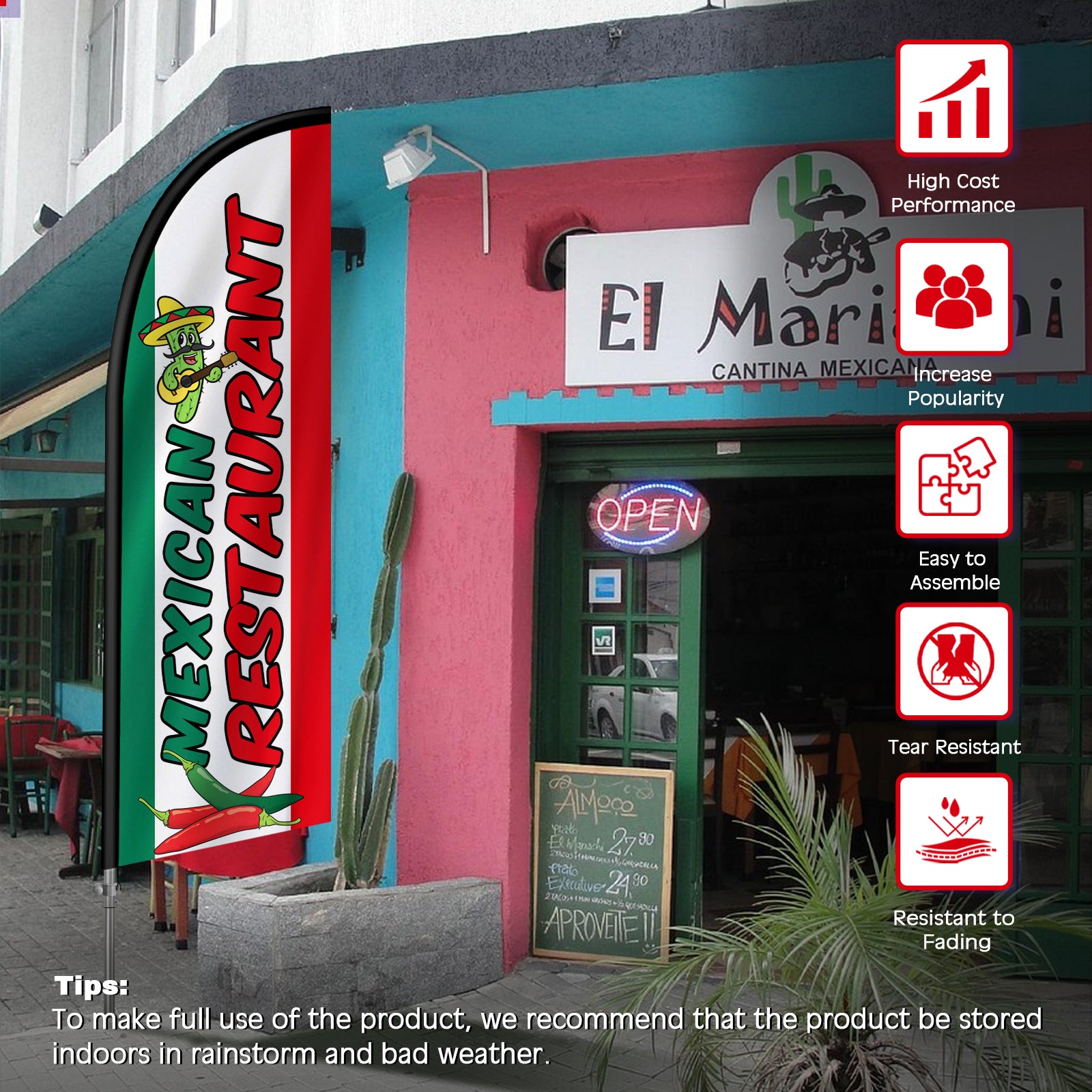 8FT Mexican Restaurant Banner 01 Feather Flag with Stainless Steel Pole Kit(2m flag set)