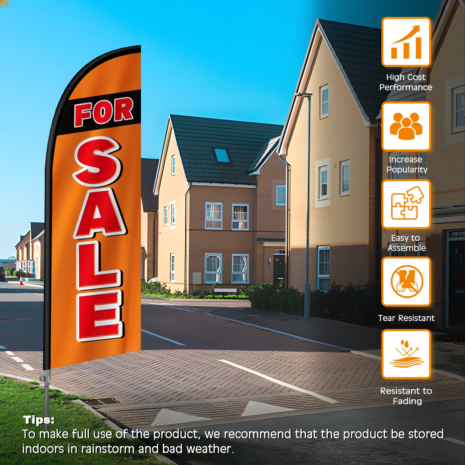 8FT For Sale Banner Feather Flag with Stainless Steel Pole Kit(2m flag set)