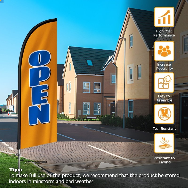 7FT Open orange&blue Banner Feather Flag with Carbon Fiber Pole Kit(2m flag set)