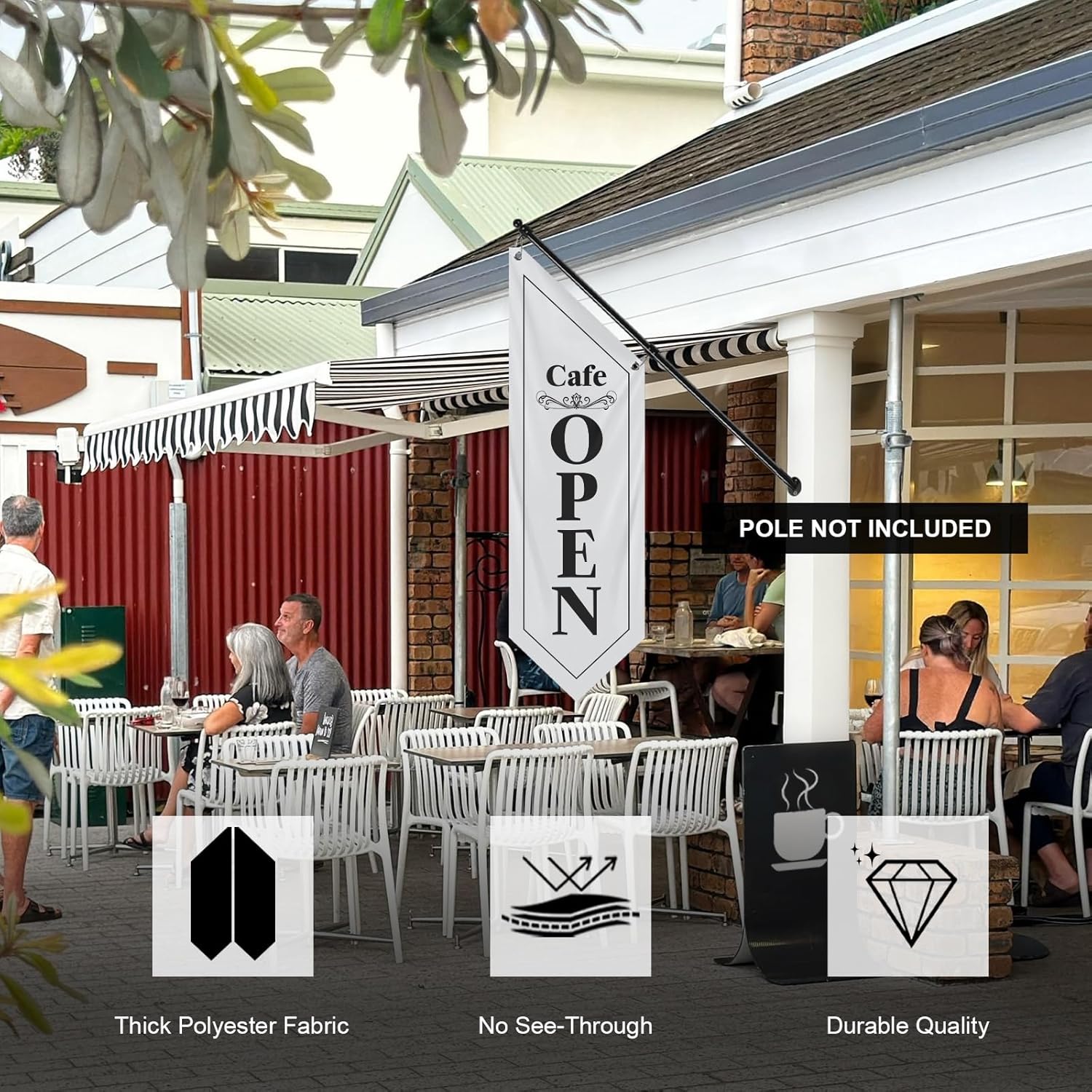 White Cafe Open Flag, Double-Sided Three-ply (No Pole)