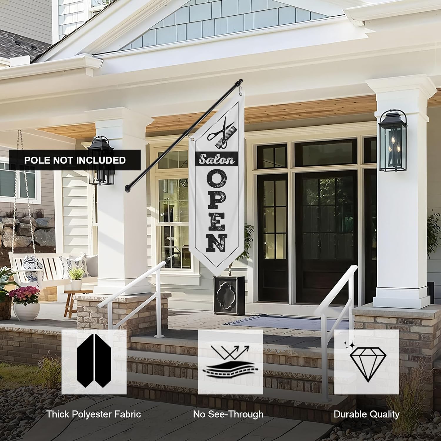 White Salon Open Flag, Double-Sided Three-ply (No Pole)