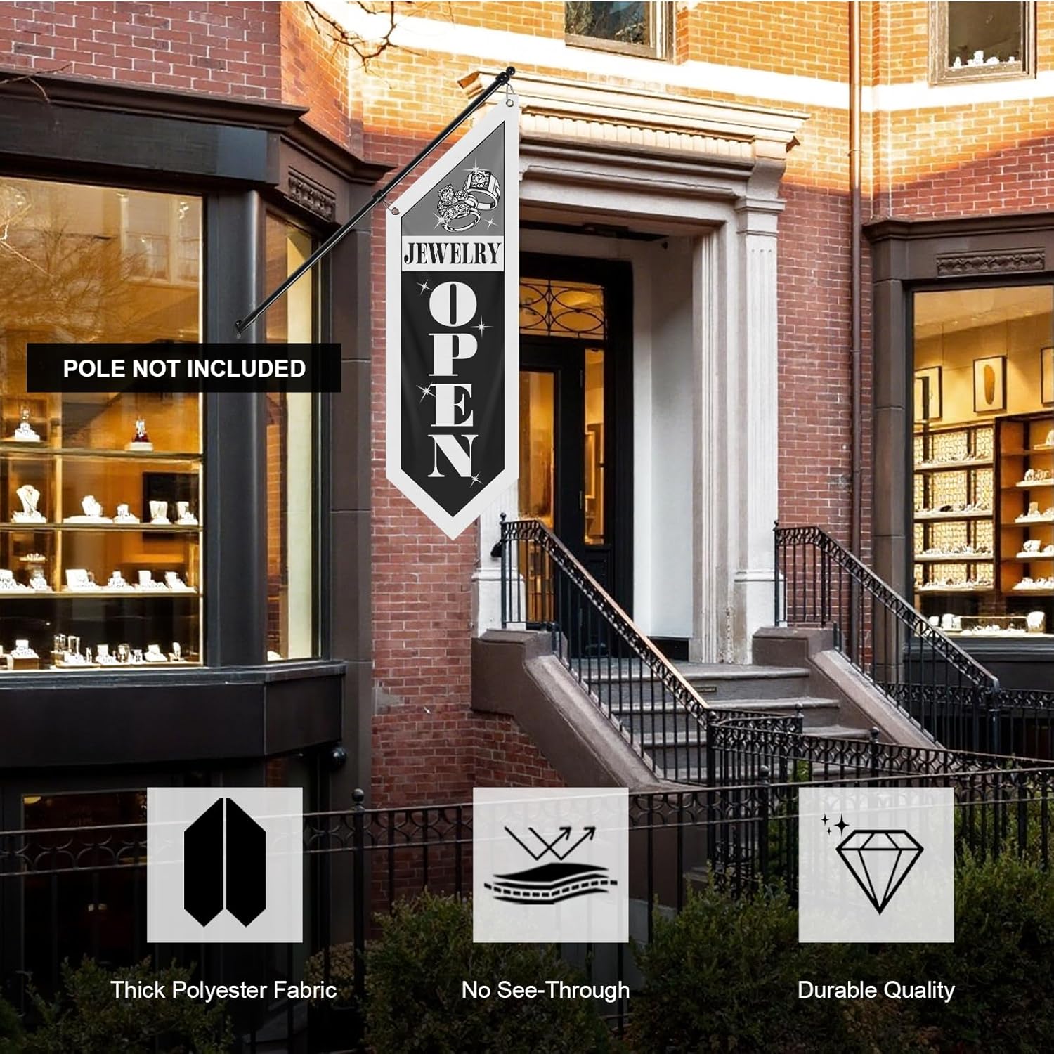 Black Jewelry Open Flag, Double-Sided Three-ply (No Pole)