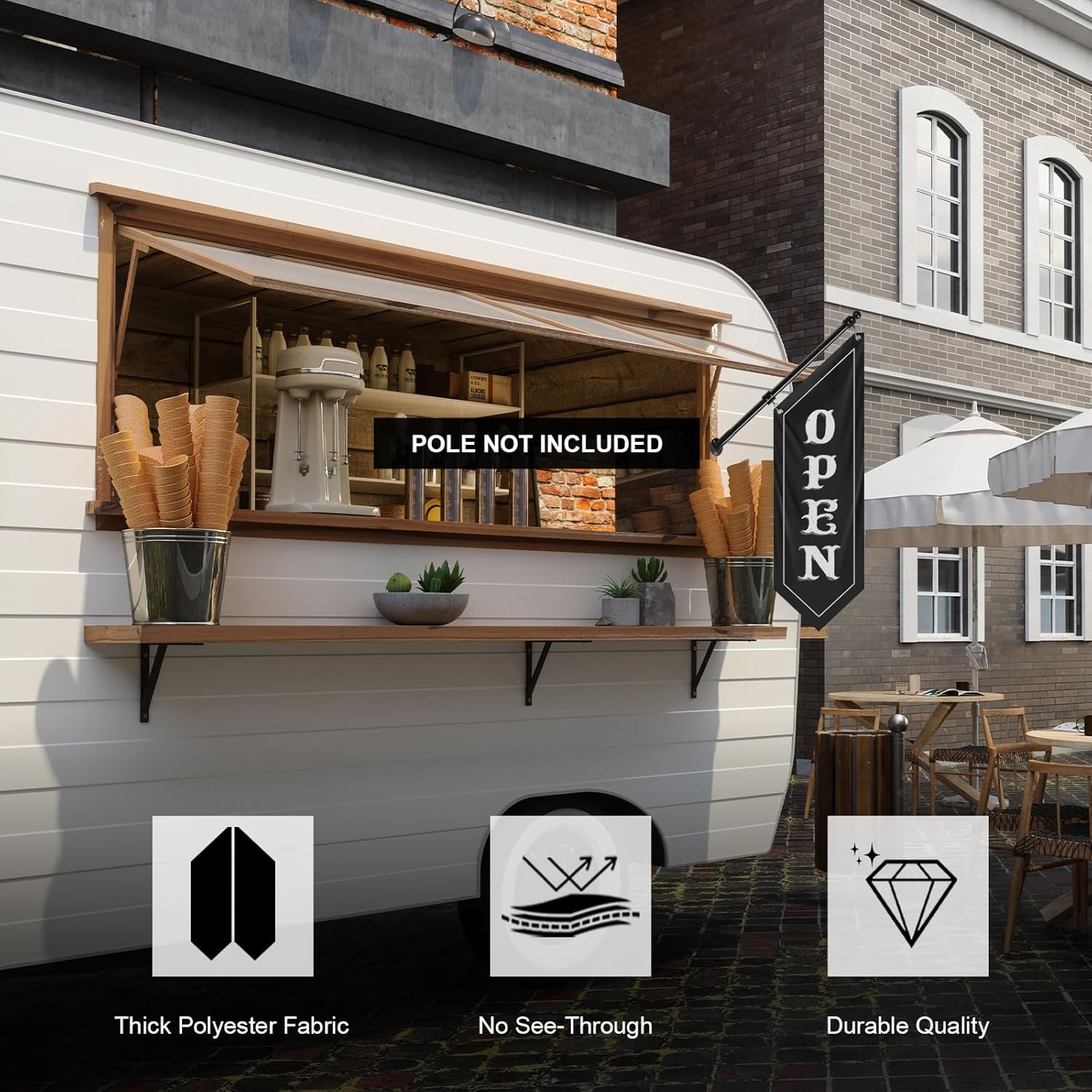 Black Vintage Style Open Flag, Double-Sided Three-ply (Flag Only)