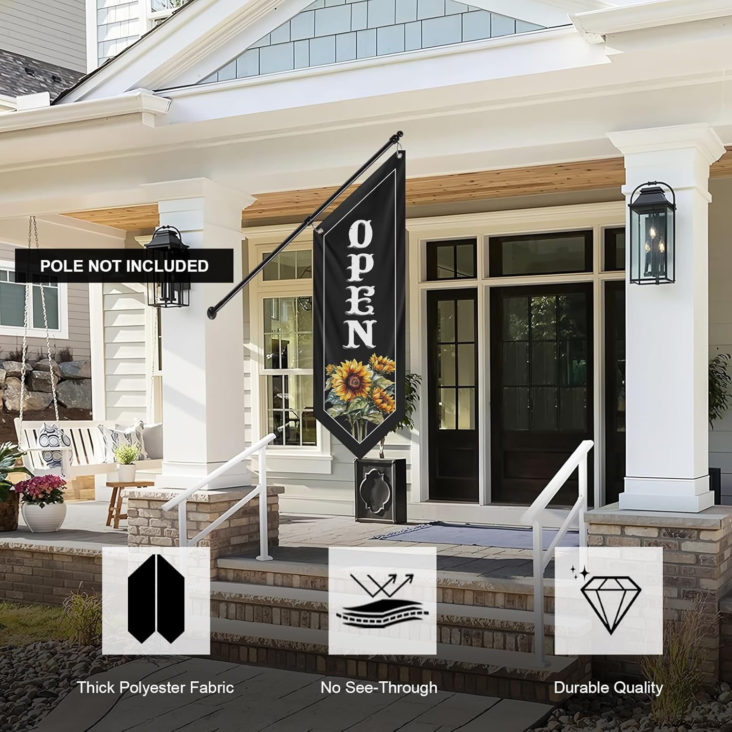 Black Flower Open Flag, Double-Sided Three-ply (Flag Only)