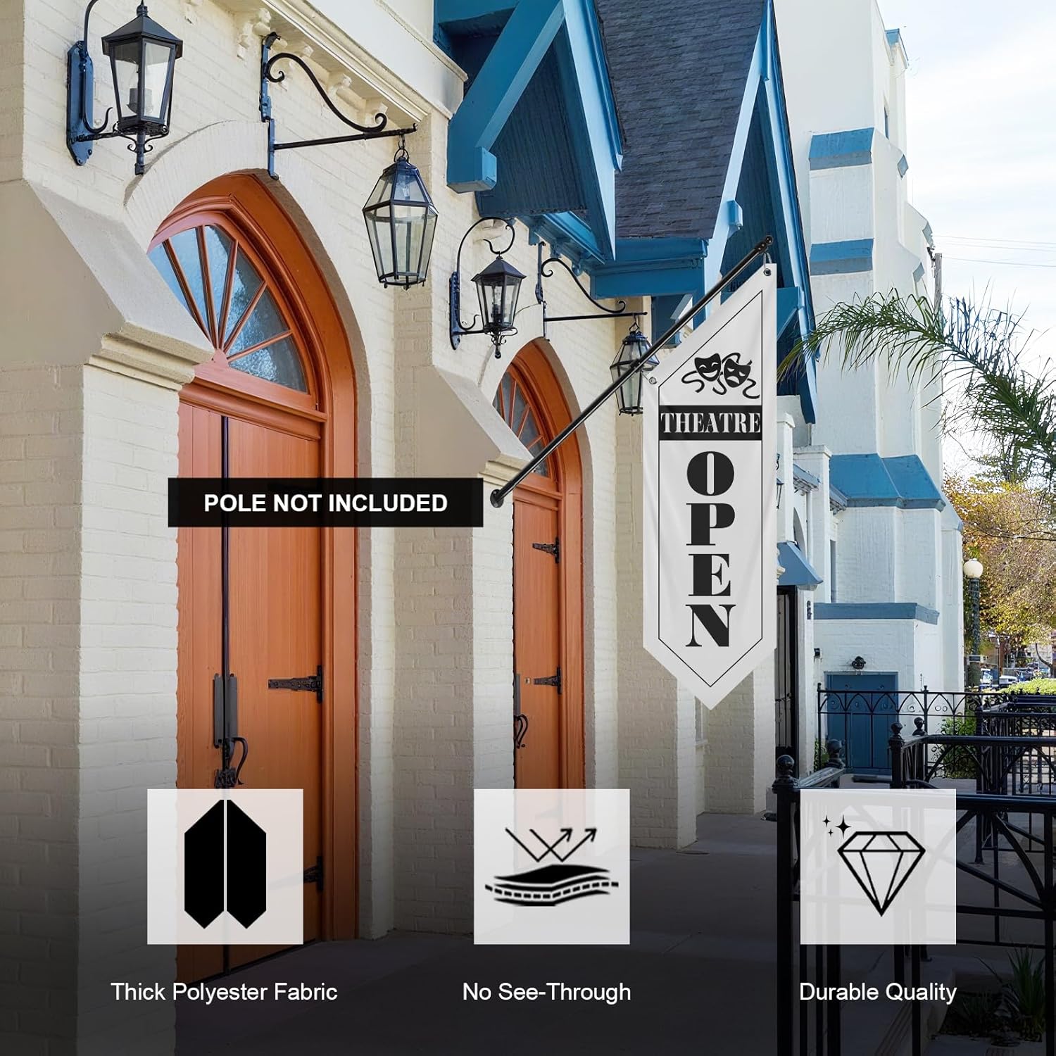 Vintage White Theatre Open Flag, Double-Sided Three-ply (Flag Only)