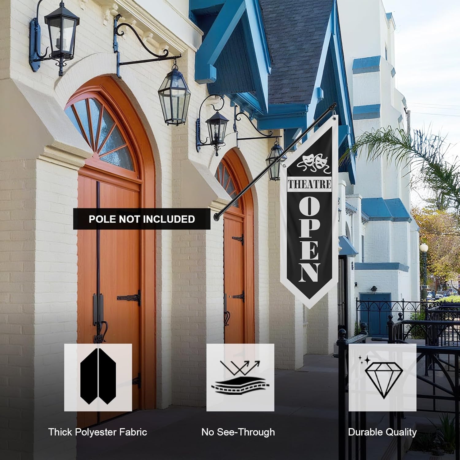 Vintage Black Theatre Open Flag, Double-Sided Three-ply (Flag Only)