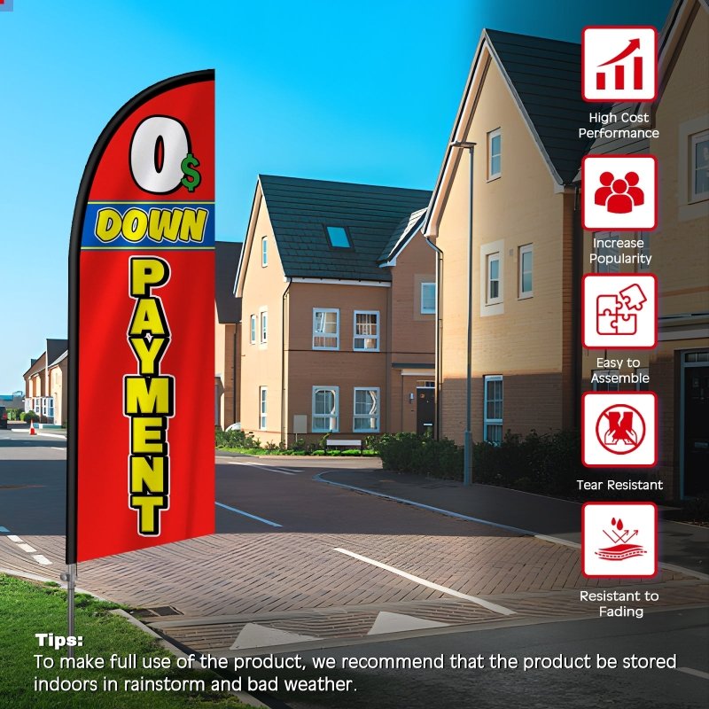 8FT 0 Down Payment Banner Feather Flag with Stainless Steel Pole Kit(2m flag set)