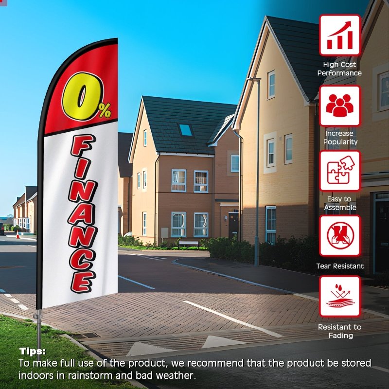 8FT 0% Finance Banner Feather Flag with Stainless Steel Pole Kit(2m flag set)