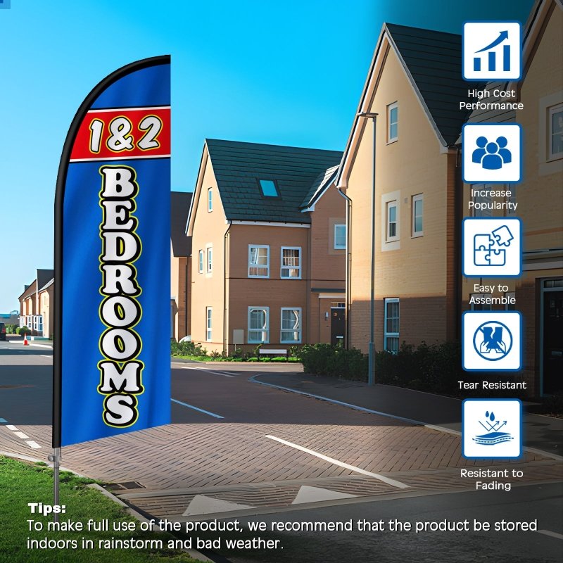 8FT 1 & 2 Bedrooms Banner Feather Flag with Stainless Steel Pole Kit（2m flag set）