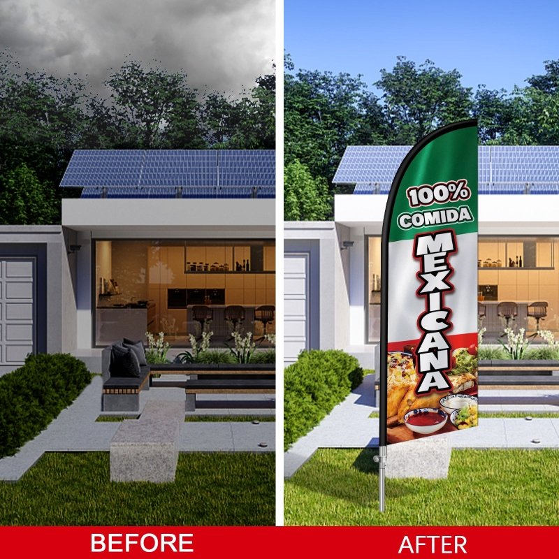 8FT 100%% Comida Mexican Food Flag with Stainless Steel Pole Kit/Ground Stake(2m flag set)