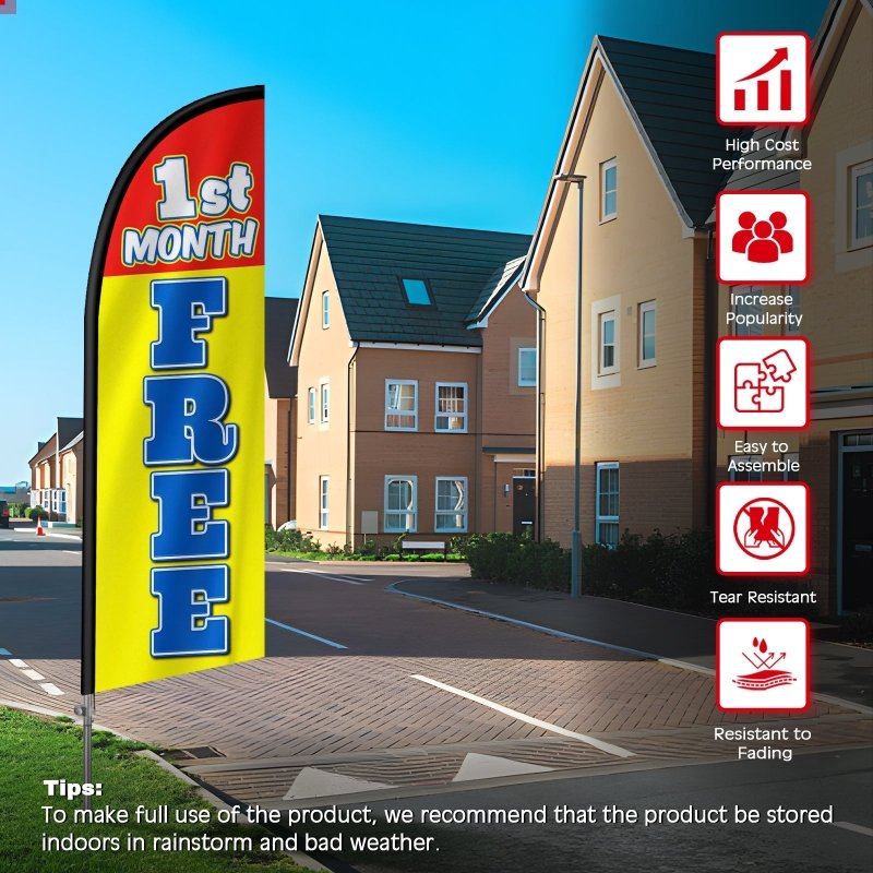 8FT 1St Month Free Banner Feather Flag with Stainless Steel Pole Kit（2m flag set）