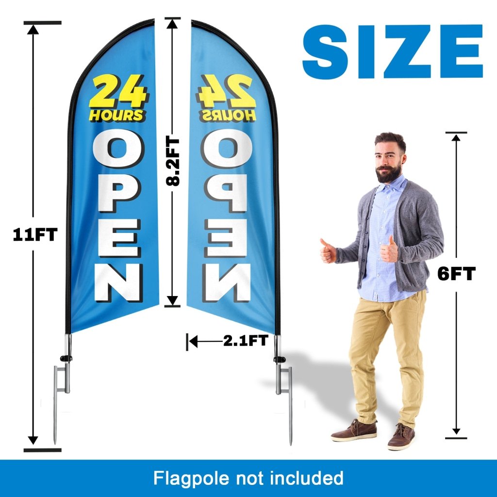 8FT 24 Hours Open Blue Advertising Swooper Flag(Flagpole Not Included 3.4)