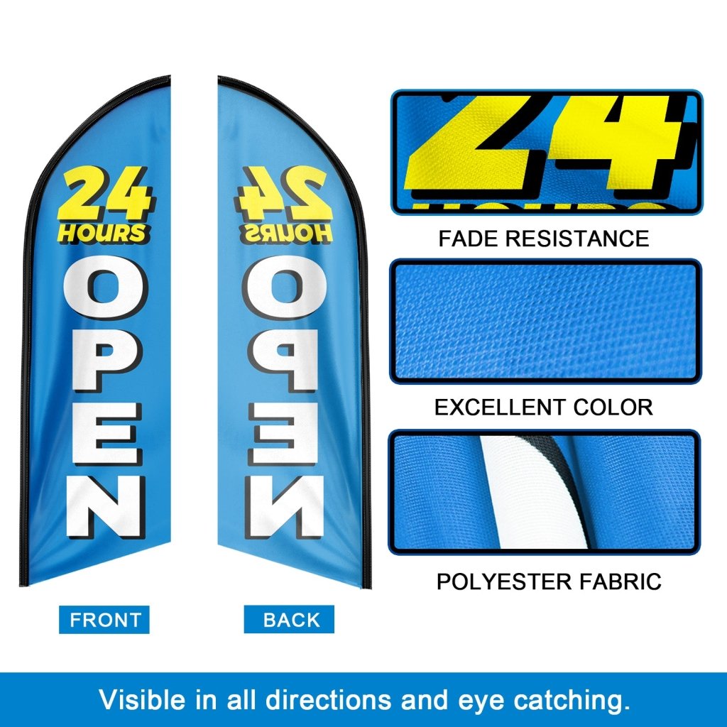 8FT 24 Hours Open Blue Advertising Swooper Flag(Flagpole Not Included 3.4)