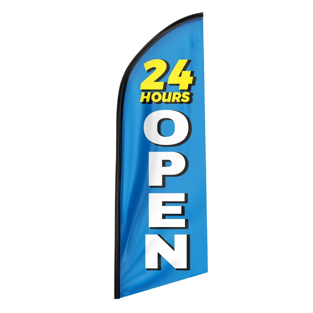 8FT 24 Hours Open Blue Advertising Swooper Flag(Flagpole Not Included 3.4)