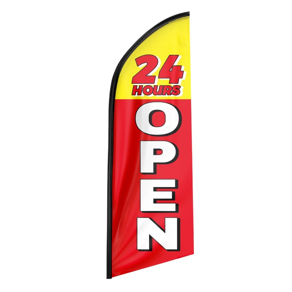 8FT 24 Hours Open Red Advertising Swooper Flag(Flagpole Not Included 3.4)