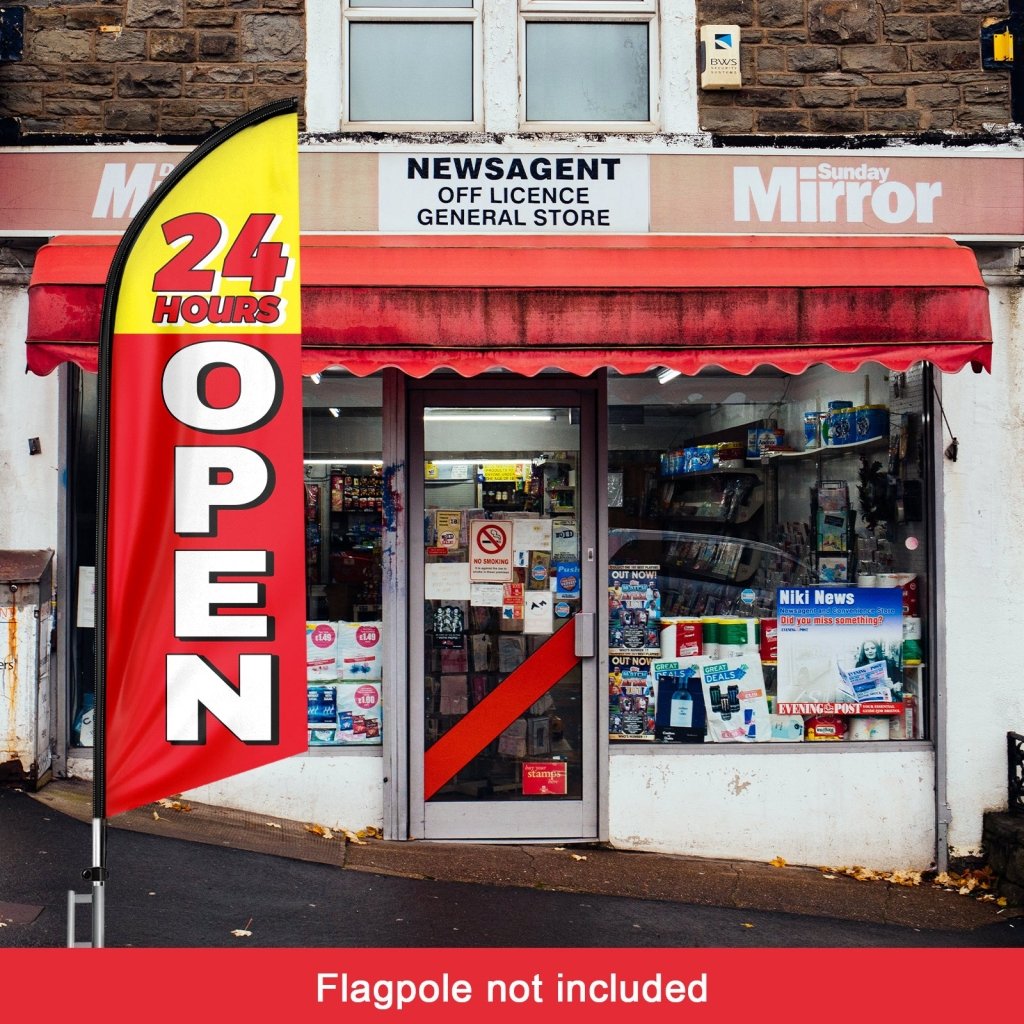 8FT 24 Hours Open Red Advertising Swooper Flag(Flagpole Not Included 3.4)