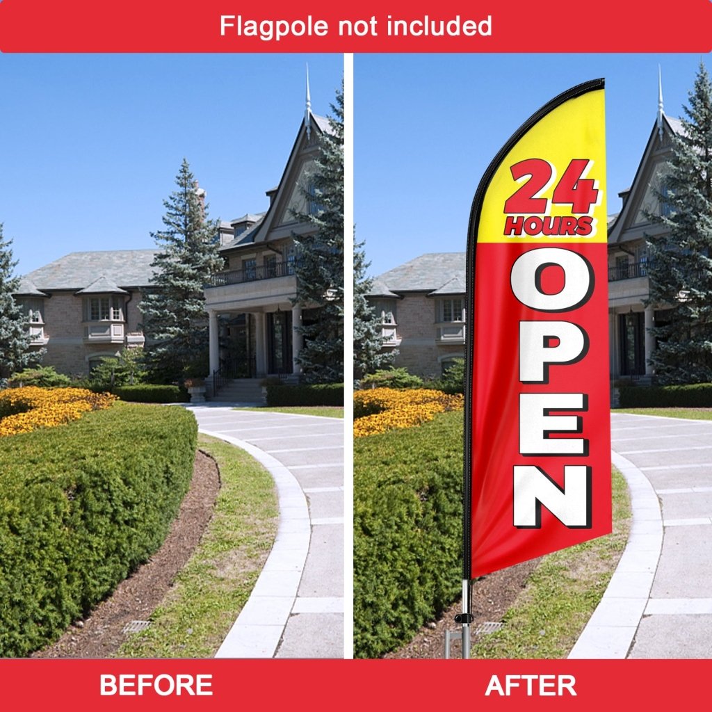 8FT 24 Hours Open Red Advertising Swooper Flag(Flagpole Not Included 3.4)