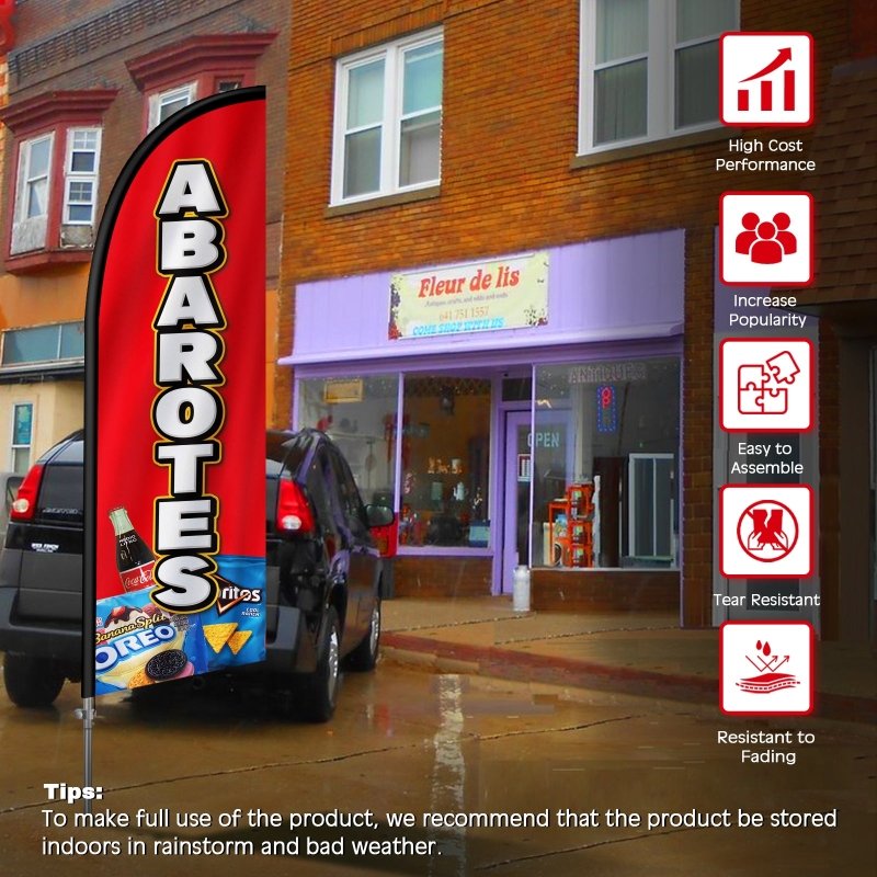 8FT Abarrotes Banner Feather Flag with Stainless Steel Pole Kit/Ground Stake(2m flag set)