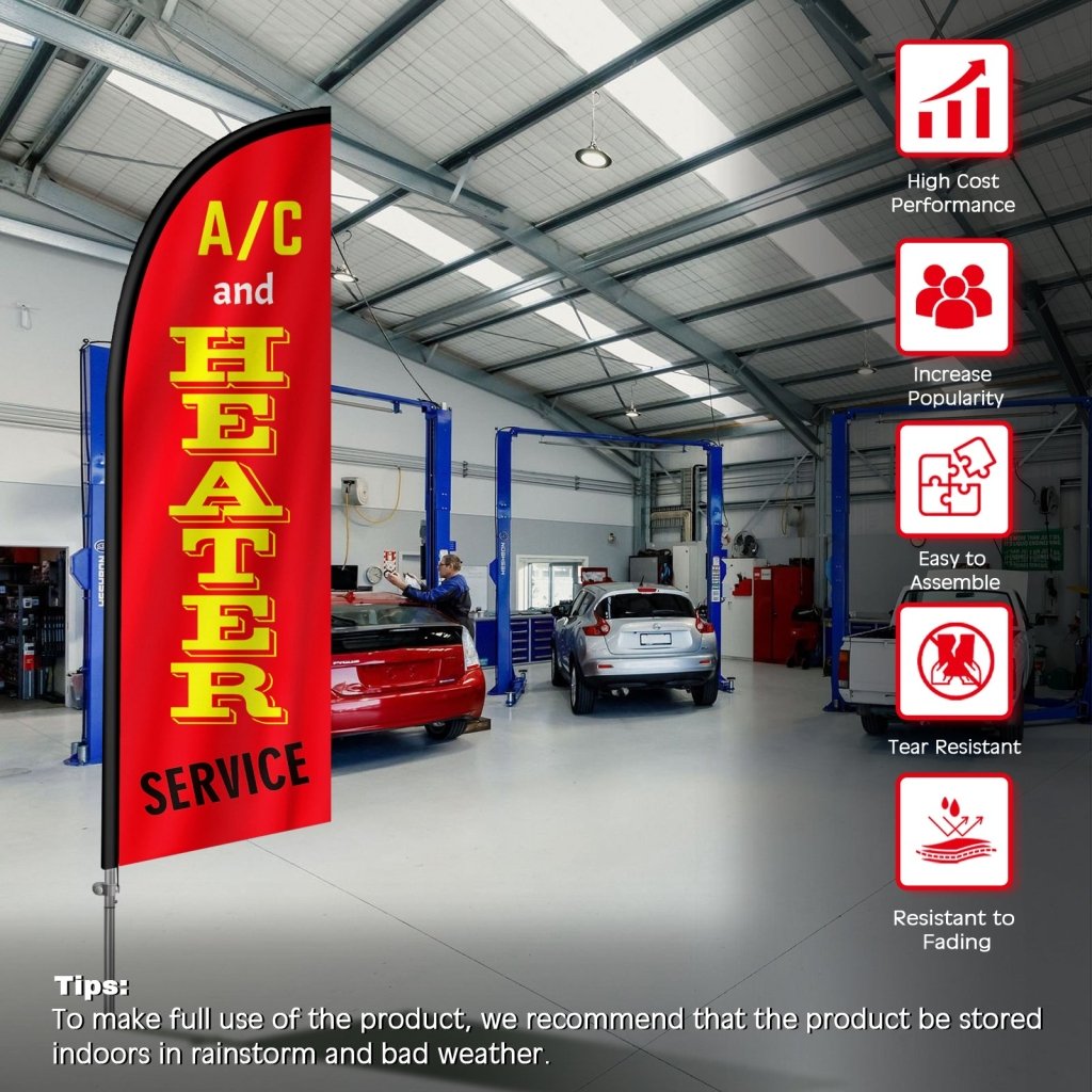 8FT AC and Heater Service Feather Flag with Stainless Steel Pole Kit（2m flag set）