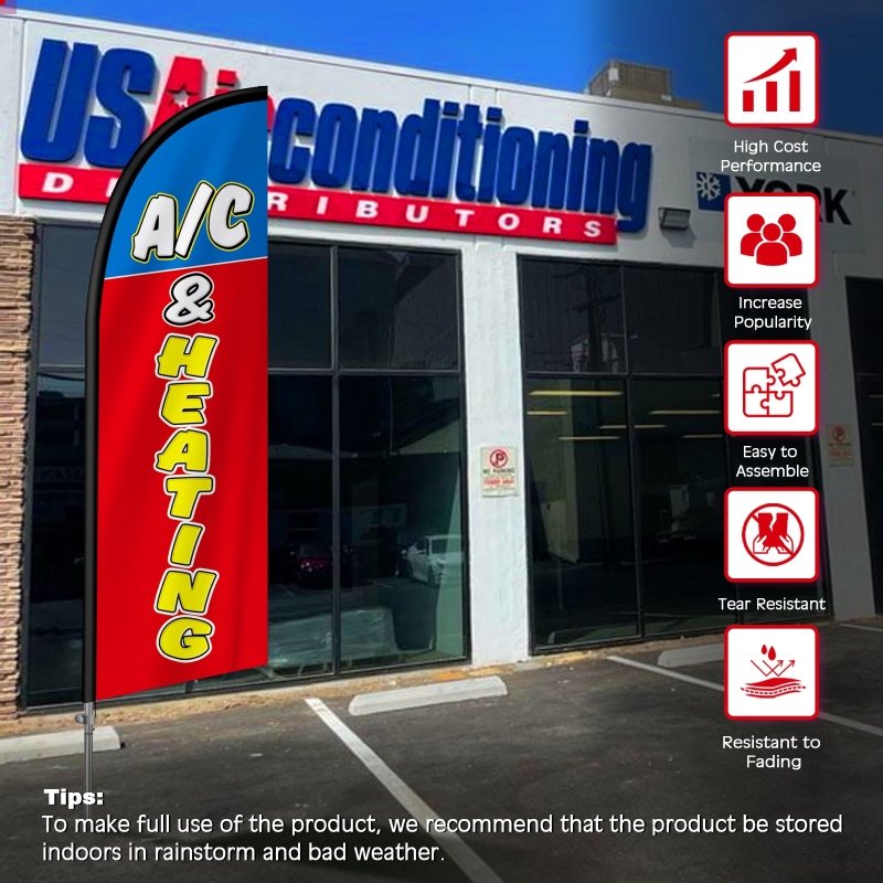 8FT AC Heating Feather Flag with Stainless Steel Pole Kit(2m flag set)