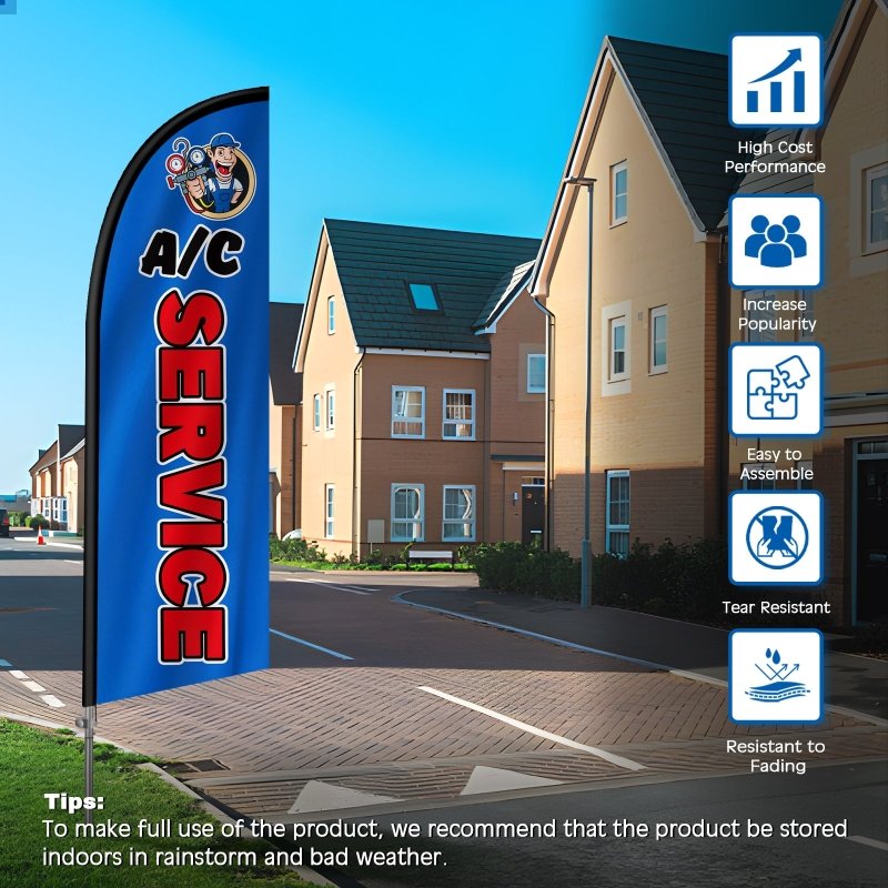 8FT AC Seriver Banner Feather Flag with Stainless Steel Pole Kit(2m flag set)