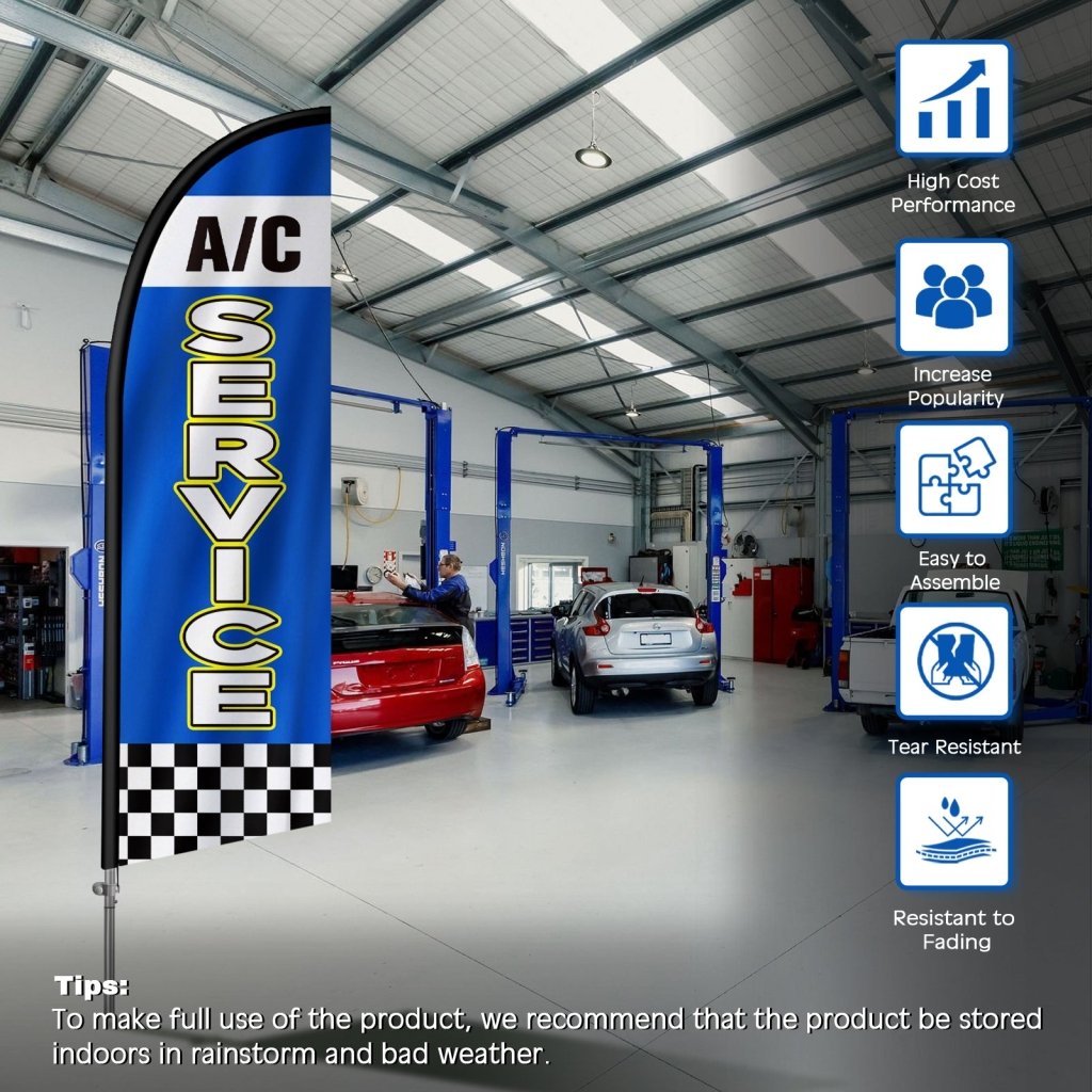 8FT A/C Service 01 Feather Flag with Stainless Steel Pole Kit（2m flag set）