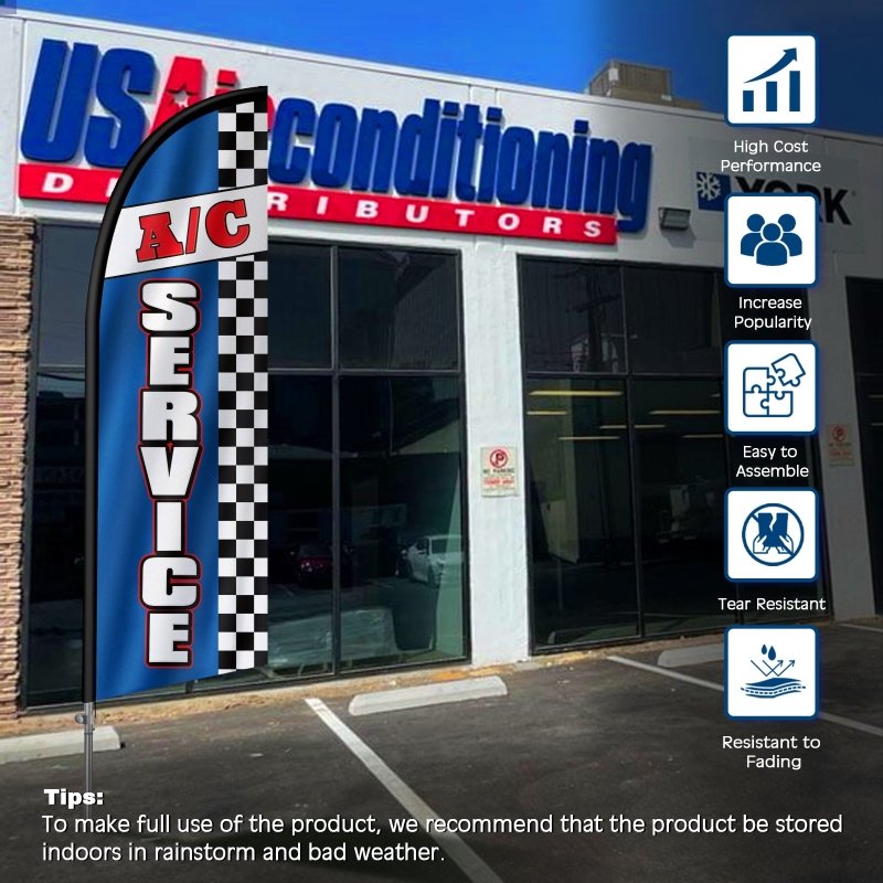 8FT A/C Service Banner Feather Flag with Stainless Steel Pole Kit（2m flag set）