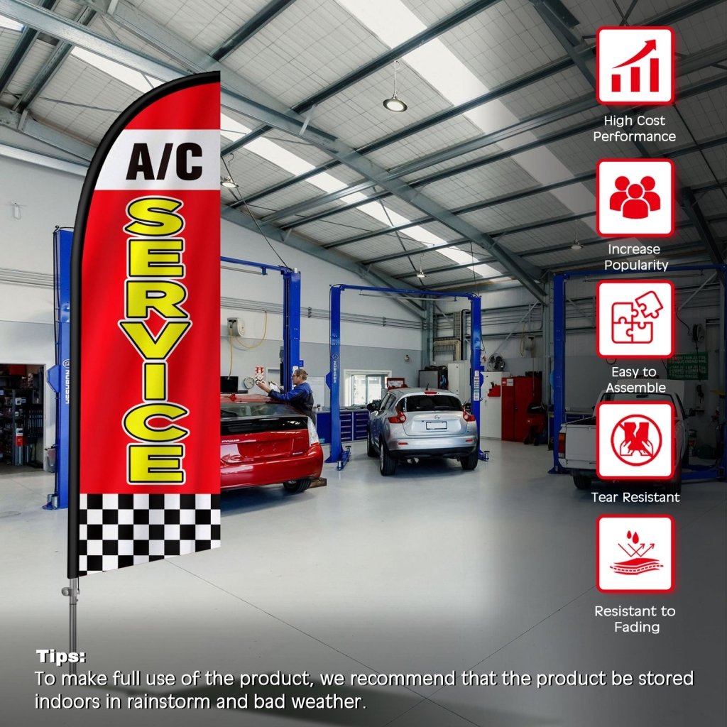 8FT A/C Service Red Feather Flag with Stainless Steel Pole Kit（2m flag set)