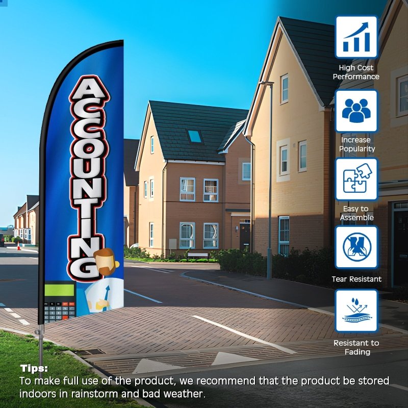 8FT Accounting Banner Feather Flag with Stainless Steel Pole Kit(2m flag set)