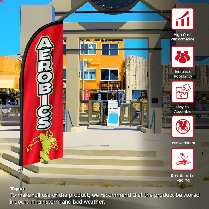 8FT Aerobics Banner Feather Flag with Stainless Steel Pole Kit(2m flag set)