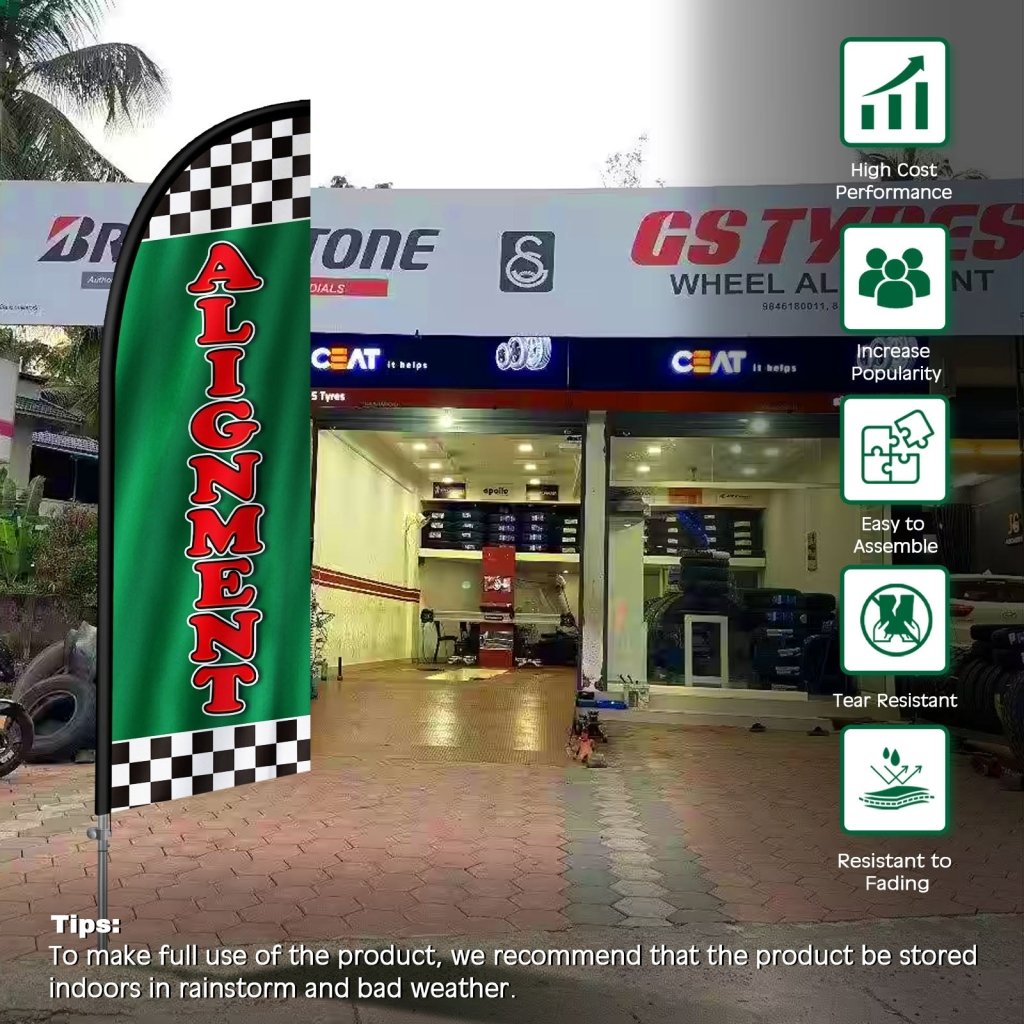 8FT Alignment Green Feather Flag with Stainless Steel Pole Kit(2m flag set)