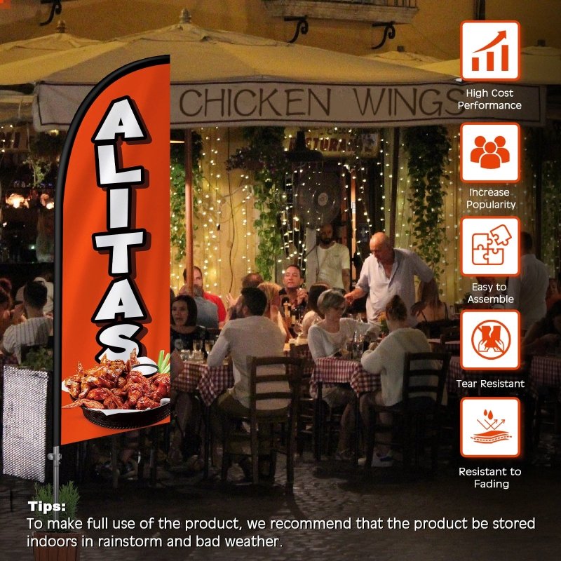 8FT Alitas Banner Feather Flag with Stainless Steel Pole Kit/Ground Stake(2m flag set)