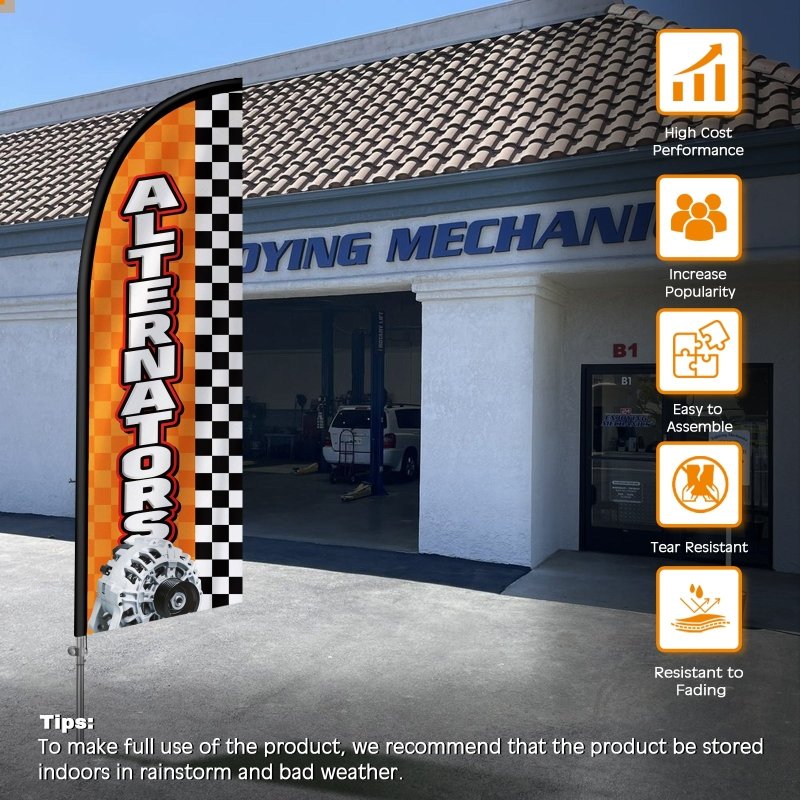 8FT Alternators Banner Feather Flag with Stainless Steel Pole Kit(2m flag set)