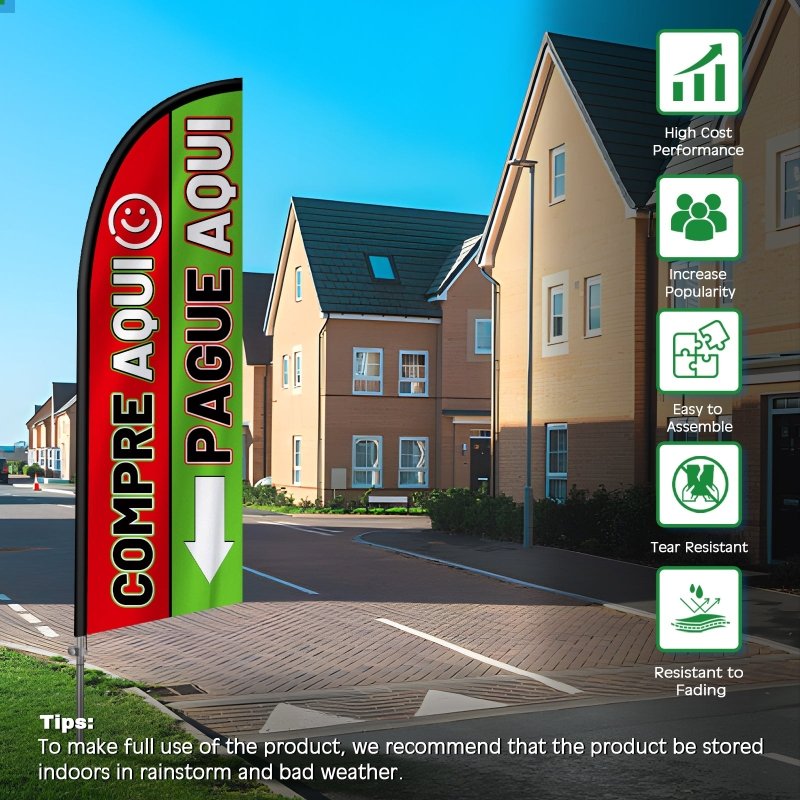 8FT Aomputer Aqui Pague Aqui Banner Feather Flag with Stainless Steel Pole Kit(2m flag set)