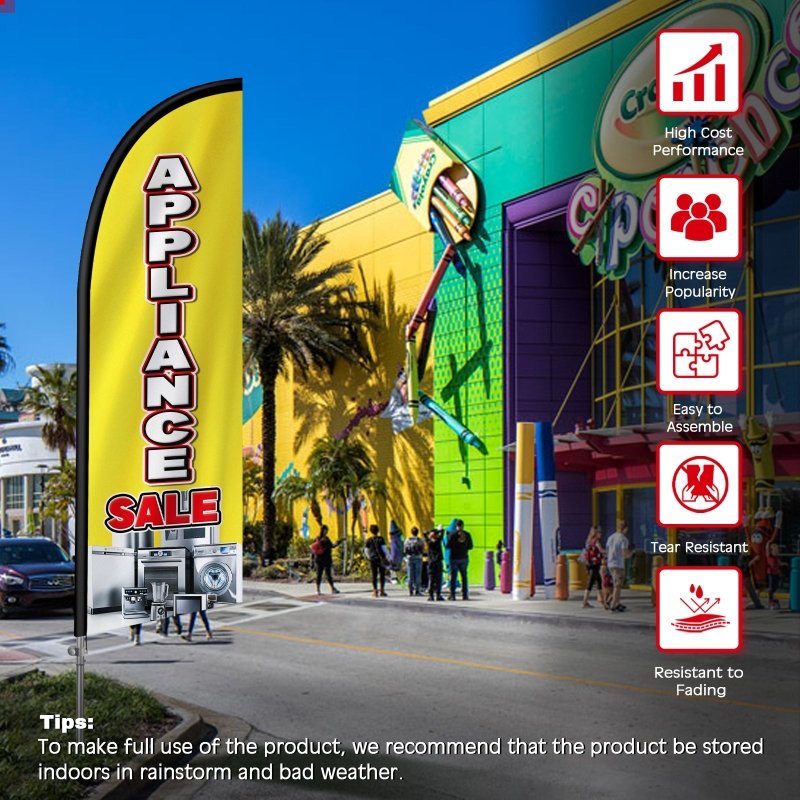 8FT Appliance Sale Yellow Feather Flag with Stainless Steel Pole Kit(2m flag set)