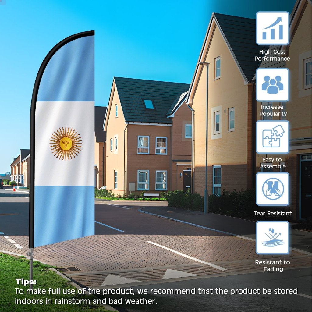8FT Argentina Flag Feather Flag with Stainless Steel Pole Kit(2m flag set)