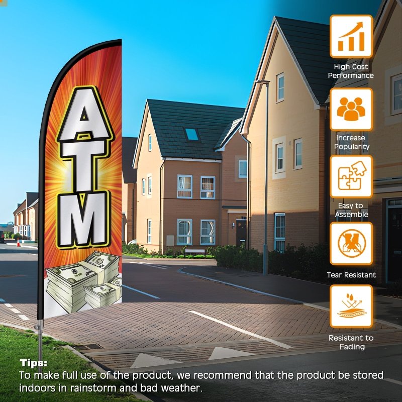 8FT Atm Banner Feather Flag with Stainless Steel Pole Kit(2m flag set)