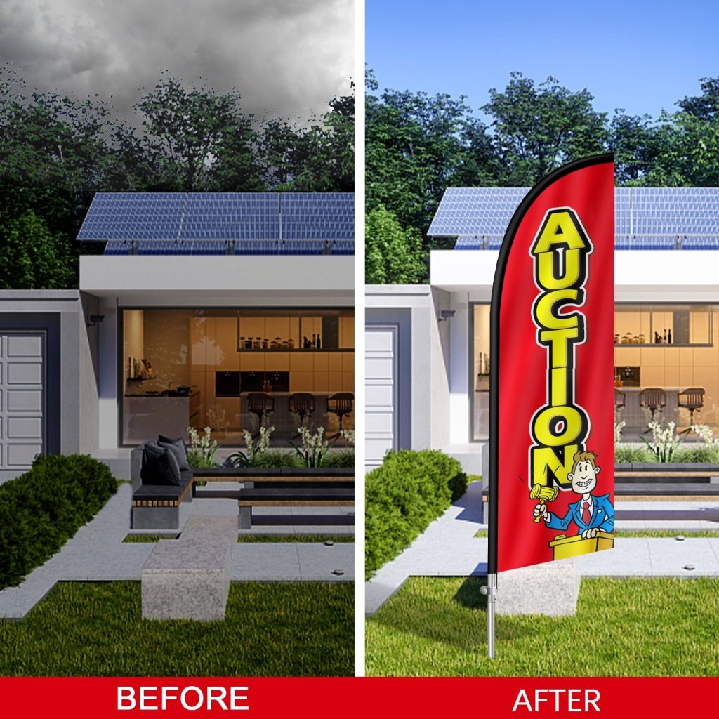 8FT Auction Feather Flag with Stainless Steel Pole Kit(2m flag set)