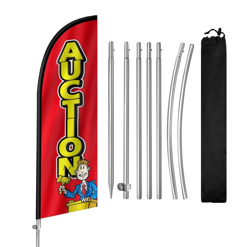 8FT Auction Feather Flag with Stainless Steel Pole Kit(2m flag set)