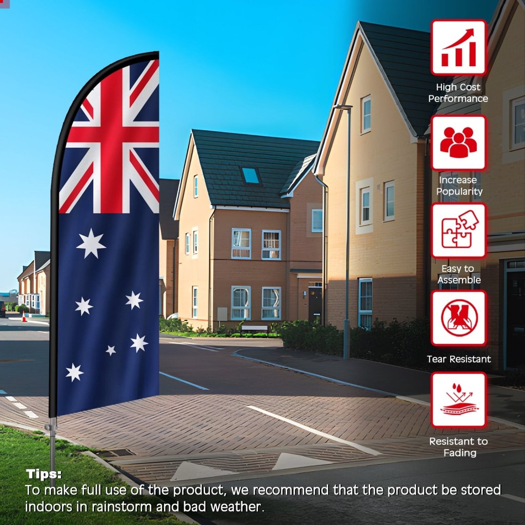 8FT Australia Flag Feather Flag with Stainless Steel Pole Kit(2m flag set)