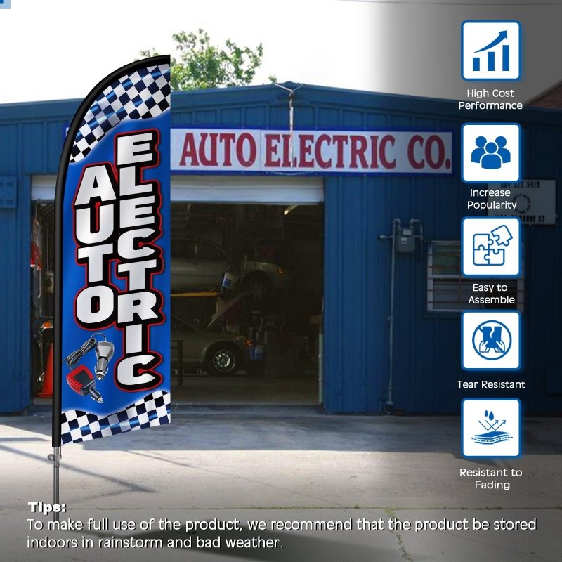 8FT Auto Electric Banner Feather Flag with Stainless Steel Pole Kit(2m flag set)