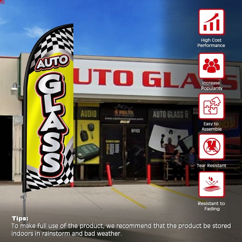 8FT Auto Glass Banner Feather Flag with Stainless Steel Pole Kit(2m flag set)