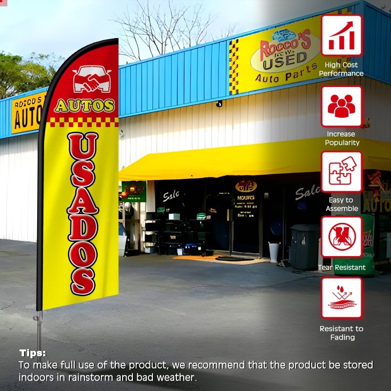 8FT Autos Usados Banner Feather Flag with Stainless Steel Pole Kit/Ground Stake(2m flag set)