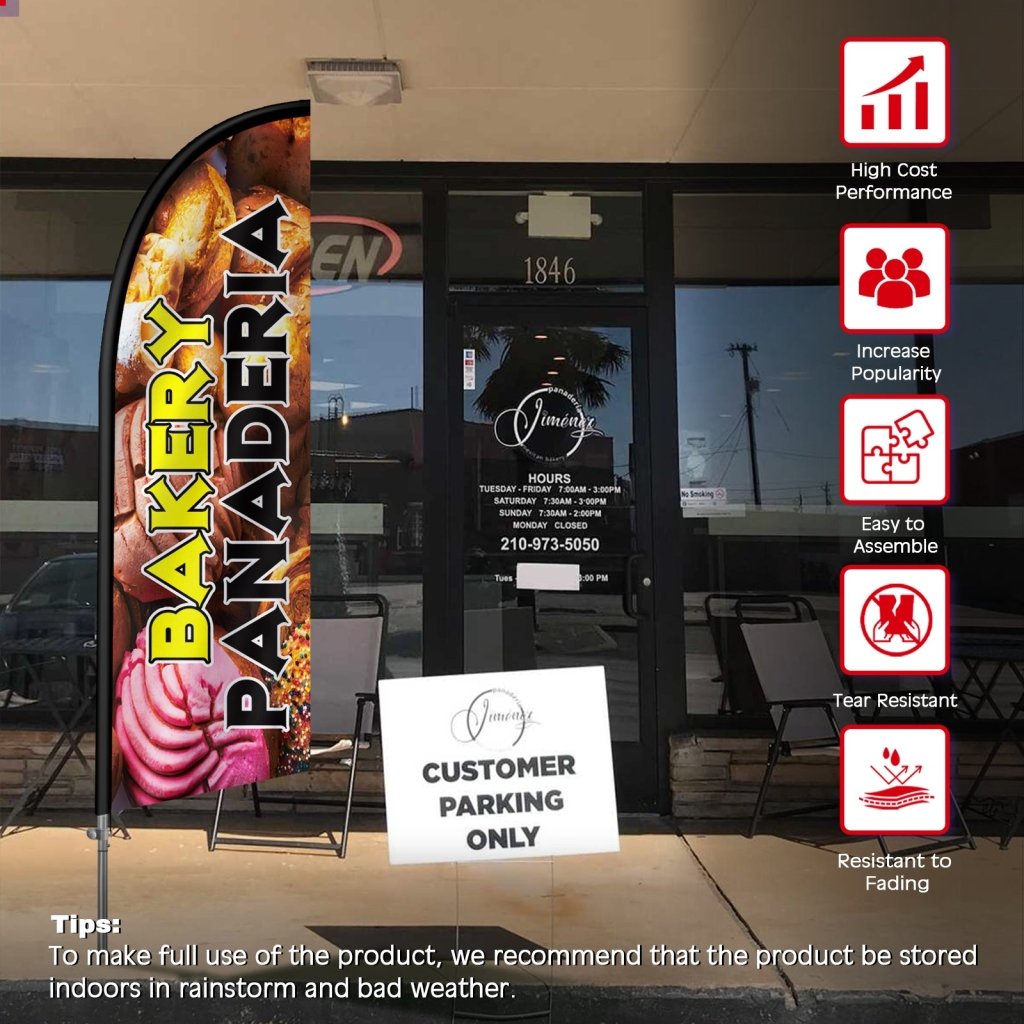 8FT Bakery Panaderia Brown Feather Flag with Stainless Steel Pole Kit(2m flag set)