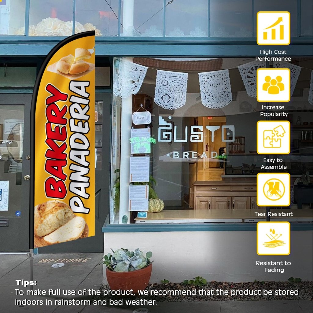 8FT Bakery Panaderia Yellow Feather Flag with Stainless Steel Pole Kit(2m flag set)