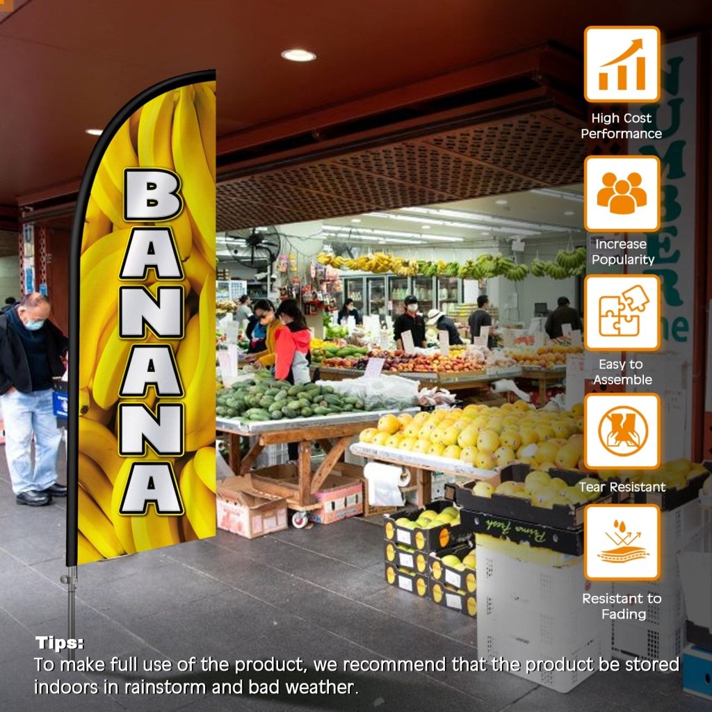 8FT Banana Feather Flag with Stainless Steel Pole Kit(2m flag set)