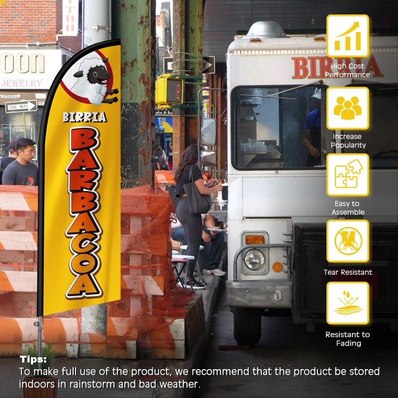 8FT Barbacoa Birria Banner Feather Flag with Stainless Steel Pole Kit/Ground Stake(2m flag set)