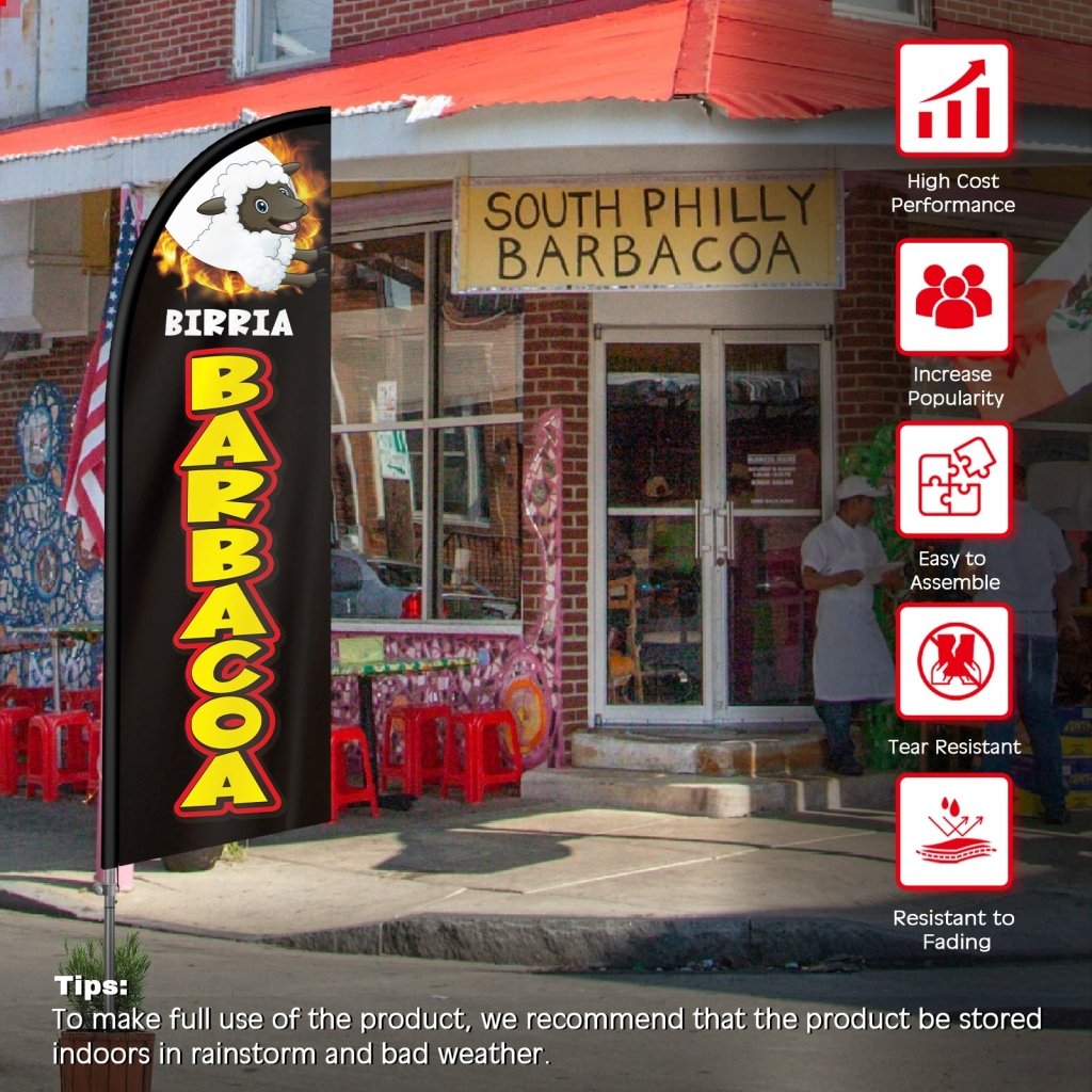 8FT Barbacoa Black Feather Flag with Stainless Steel Pole Kit(2m flag set)