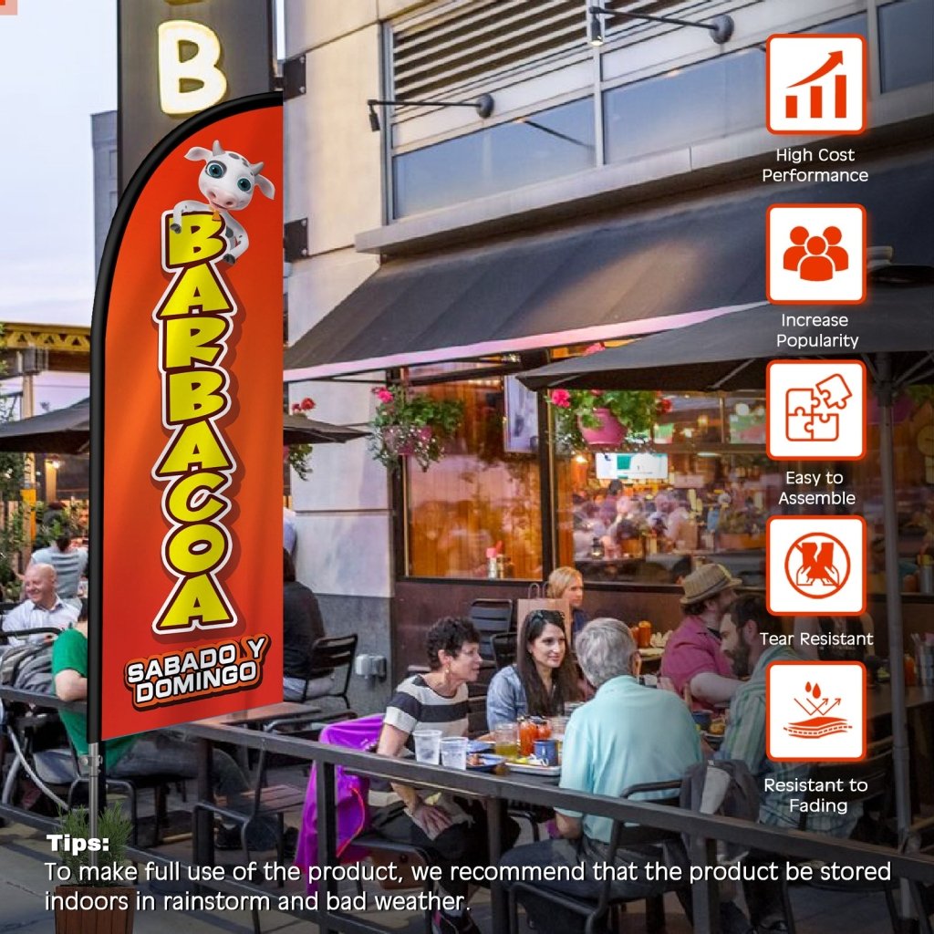 8FT Barbacoa Orange Feather Flag with Stainless Steel Pole Kit(2m flag set)