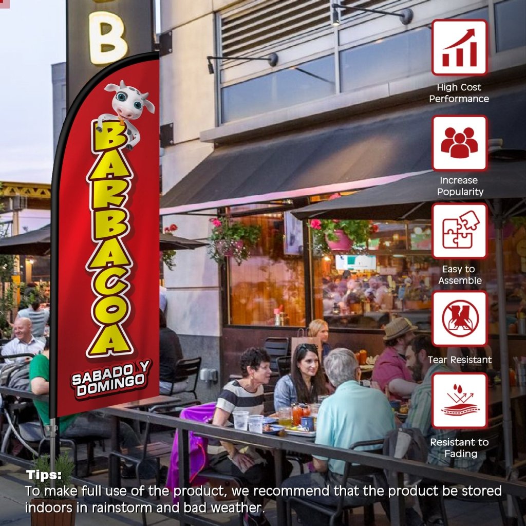 8FT Barbacoa Red Feather Flag with Stainless Steel Pole Kit(2m flag set)